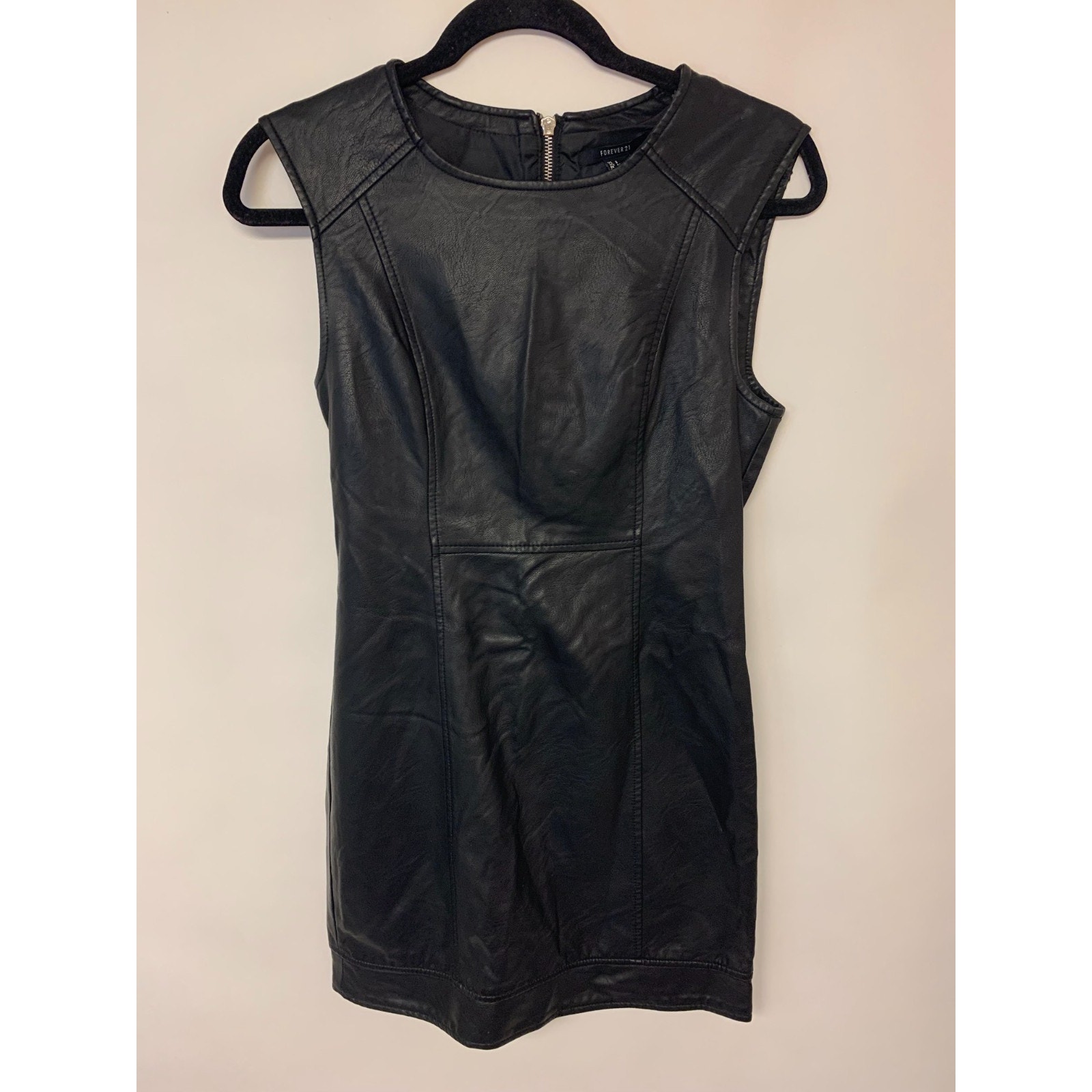 Forever 21 Mini Dress Faux Leather Goth Grunge Rock Punk Edgy Bodycon Black Sz S